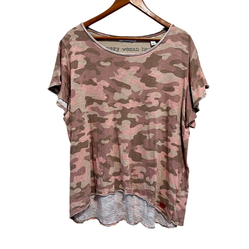 Peace Love World Pink Camo High Low Hem Flowy Swing Tee XL Boho Casual